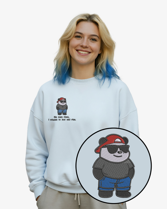 Bluza z haftem Chilled Panda - ciepła bluza bez kaptura (różne kolory) | Unisex